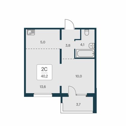 40,2 м², 2-комн. квартира, 2/17 этаж