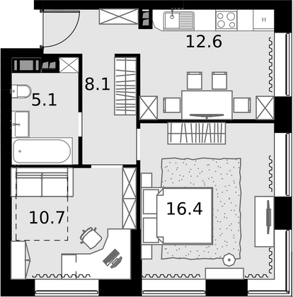 52,9 м², 2-комн. квартира, 6/28 этаж
