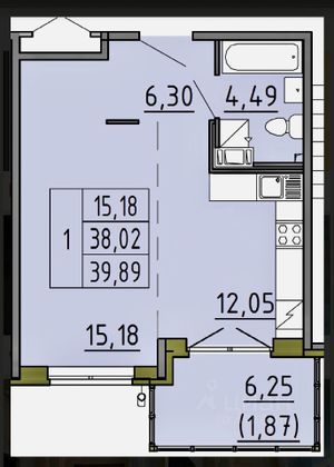 Продажа 1-комнатной квартиры 38,5 м², 3/5 этаж