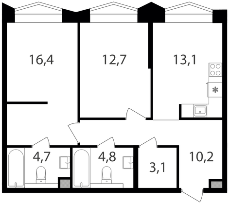 Продажа 2-комнатной квартиры 65 м², 14/17 этаж