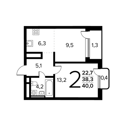 Продажа 2-комнатной квартиры 40 м², 4/14 этаж