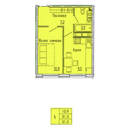 31,5 м², 1-комн. квартира, 11/18 этаж