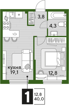 Продажа 1-комнатной квартиры 40 м², 2/16 этаж