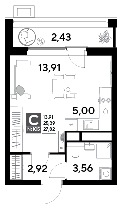 Продажа квартиры-студии 27,8 м², 10/25 этаж