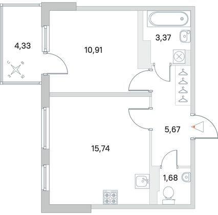 Продажа 1-комнатной квартиры 38,7 м², 3/4 этаж