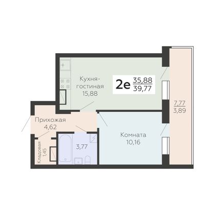 Продажа 2-комнатной квартиры 39,8 м², 3/19 этаж