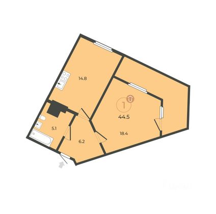 Продажа 1-комнатной квартиры 44,5 м², 20/25 этаж