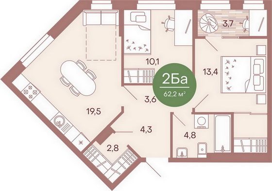 Продажа 2-комнатной квартиры 62 м², 6/17 этаж