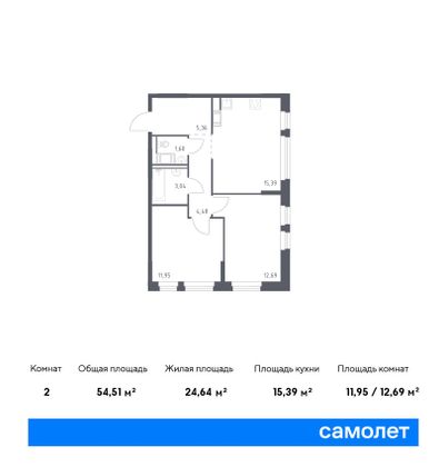 54,5 м², 2-комн. квартира, 9/11 этаж