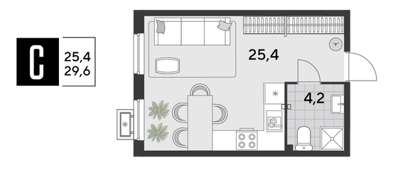 Продажа квартиры-студии 29,6 м², 2/18 этаж