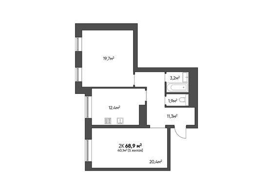 Продажа 2-комнатной квартиры 68,9 м², 1/24 этаж