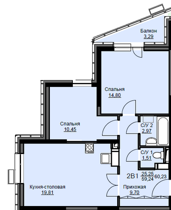 Продажа 2-комнатной квартиры 60,2 м², 16/17 этаж