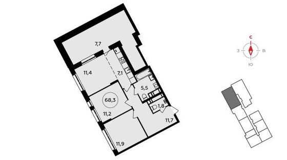 Продажа квартиры-студии 68,3 м², 17/17 этаж