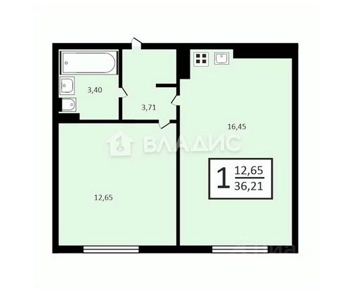 Продажа 1-комнатной квартиры 36,2 м², 2/4 этаж