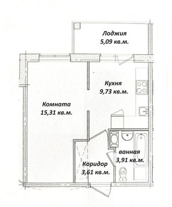 Продажа 1-комнатной квартиры 35,1 м², 6/7 этаж