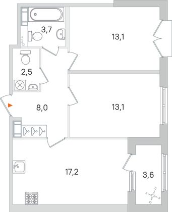 Продажа 2-комнатной квартиры 59,4 м², 2/4 этаж