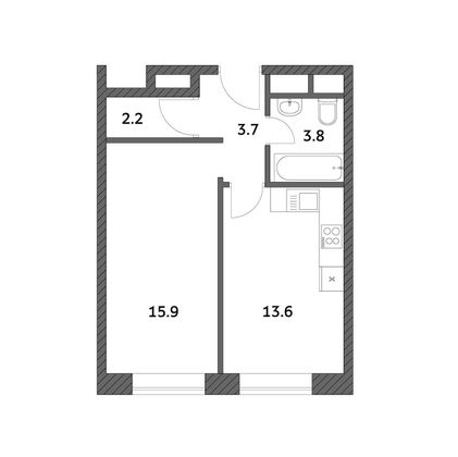 Продажа 1-комнатной квартиры 39,2 м², 8/19 этаж