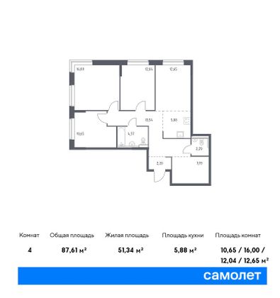 87,6 м², 3-комн. квартира, 9/17 этаж