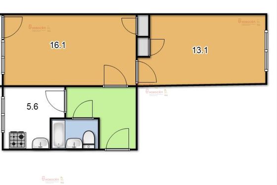 Продажа 2-комнатной квартиры 46 м², 1/5 этаж