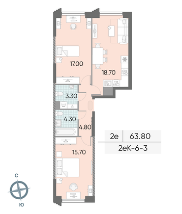 Продажа 2-комнатной квартиры 63,8 м², 3/58 этаж