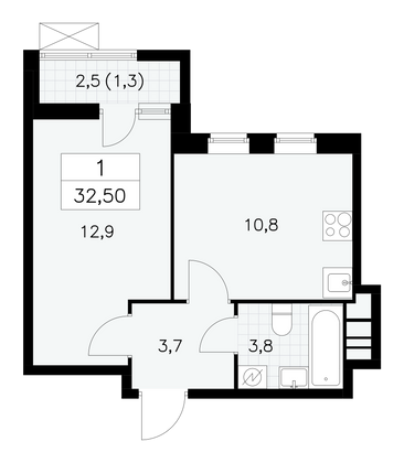 32,5 м², 1-комн. квартира, 12/18 этаж