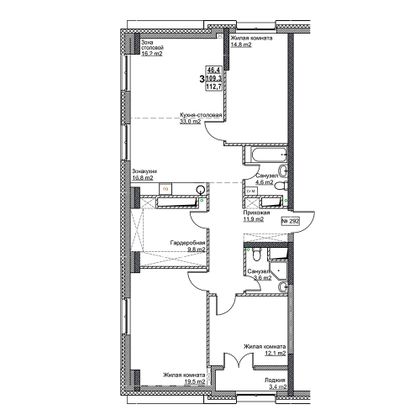 Продажа 3-комнатной квартиры 112,7 м², 20/24 этаж