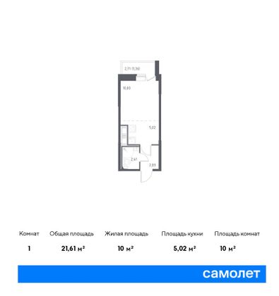 21,6 м², студия, 3/16 этаж