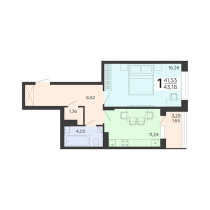 Продажа 1-комнатной квартиры 43,2 м², 6/18 этаж