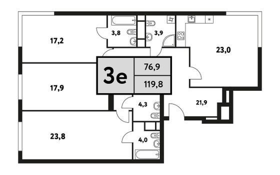 119,8 м², 4-комн. квартира, 2/8 этаж