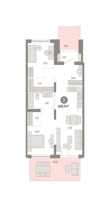 Продажа 2-комнатной квартиры 106 м², 1/9 этаж