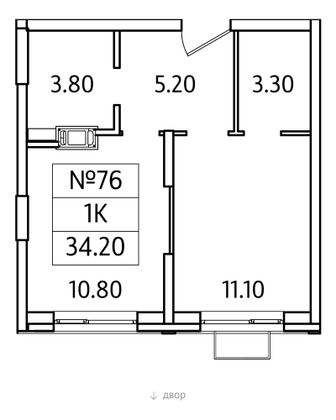 Продажа 1-комнатной квартиры 34,2 м², 8/25 этаж