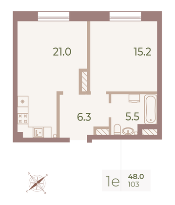 Продажа 1-комнатной квартиры 48 м², 5/9 этаж