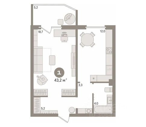 Продажа 1-комнатной квартиры 43,2 м², 13/17 этаж