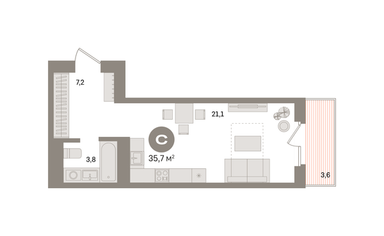 Продажа квартиры-студии 35,7 м², 5/24 этаж