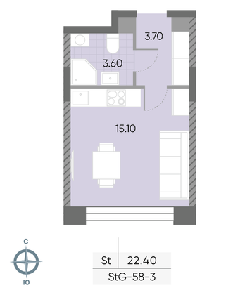 Продажа квартиры-студии 22,4 м², 3/30 этаж