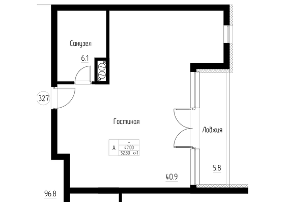 52,8 м², 1-комн. квартира, 3/5 этаж