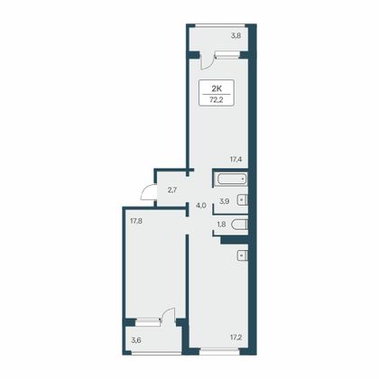 72,2 м², 2-комн. квартира, 11/17 этаж