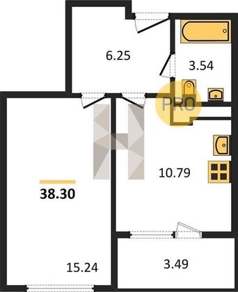 Продажа 1-комнатной квартиры 38,3 м², 3/8 этаж