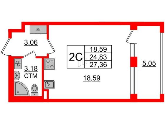 Продажа квартиры-студии 24,8 м², 1/4 этаж