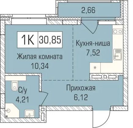 30,9 м², 1-комн. квартира, 9/9 этаж