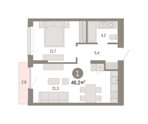 Продажа 1-комнатной квартиры 46,2 м², 11/17 этаж