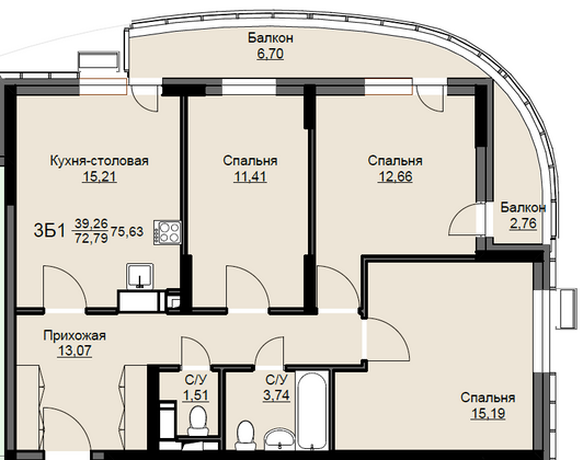 Продажа 3-комнатной квартиры 75,6 м², 16/17 этаж