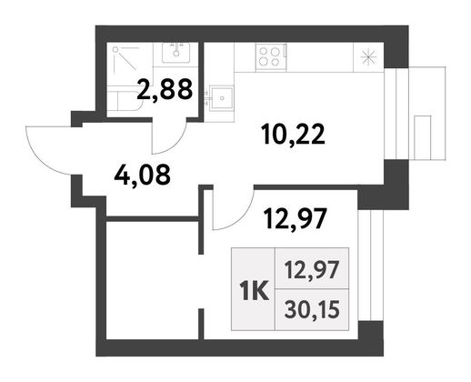 Продажа 1-комнатной квартиры 30,1 м², 3/16 этаж