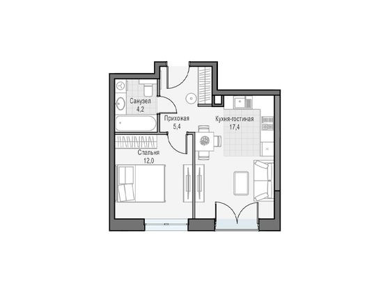 Продажа 1-комнатной квартиры 38,9 м², 20/28 этаж