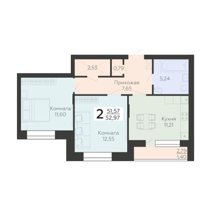 Продажа 2-комнатной квартиры 53 м², 2/10 этаж