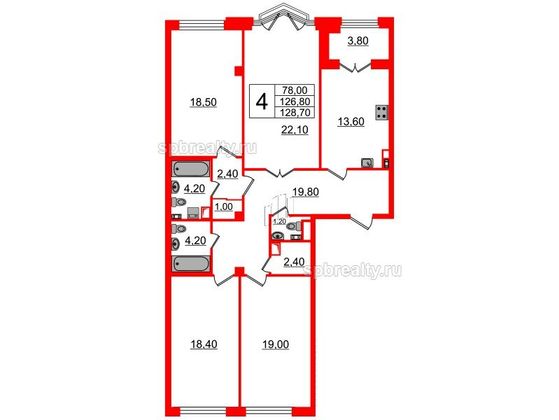 Продажа 4-комнатной квартиры 126,8 м², 2/7 этаж