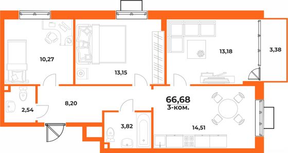 Продажа 3-комнатной квартиры 66,7 м², 6/10 этаж
