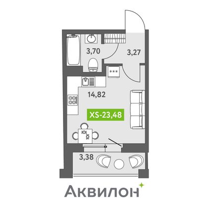 23,8 м², студия, 12/13 этаж