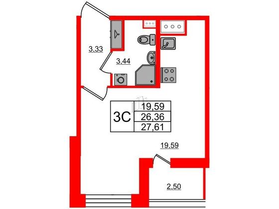 Продажа квартиры-студии 26,4 м², 2/12 этаж