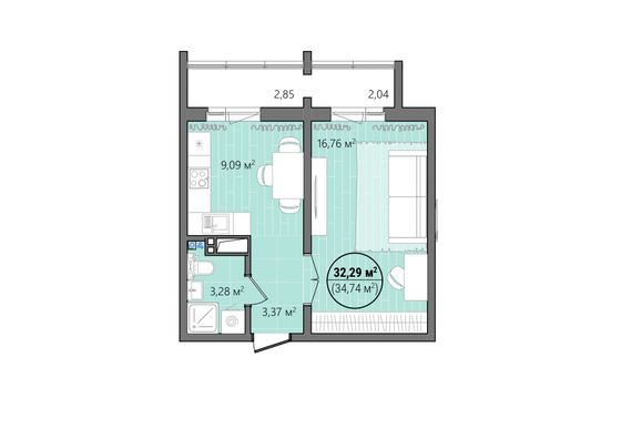 Продажа 1-комнатной квартиры 37,3 м², 4/14 этаж